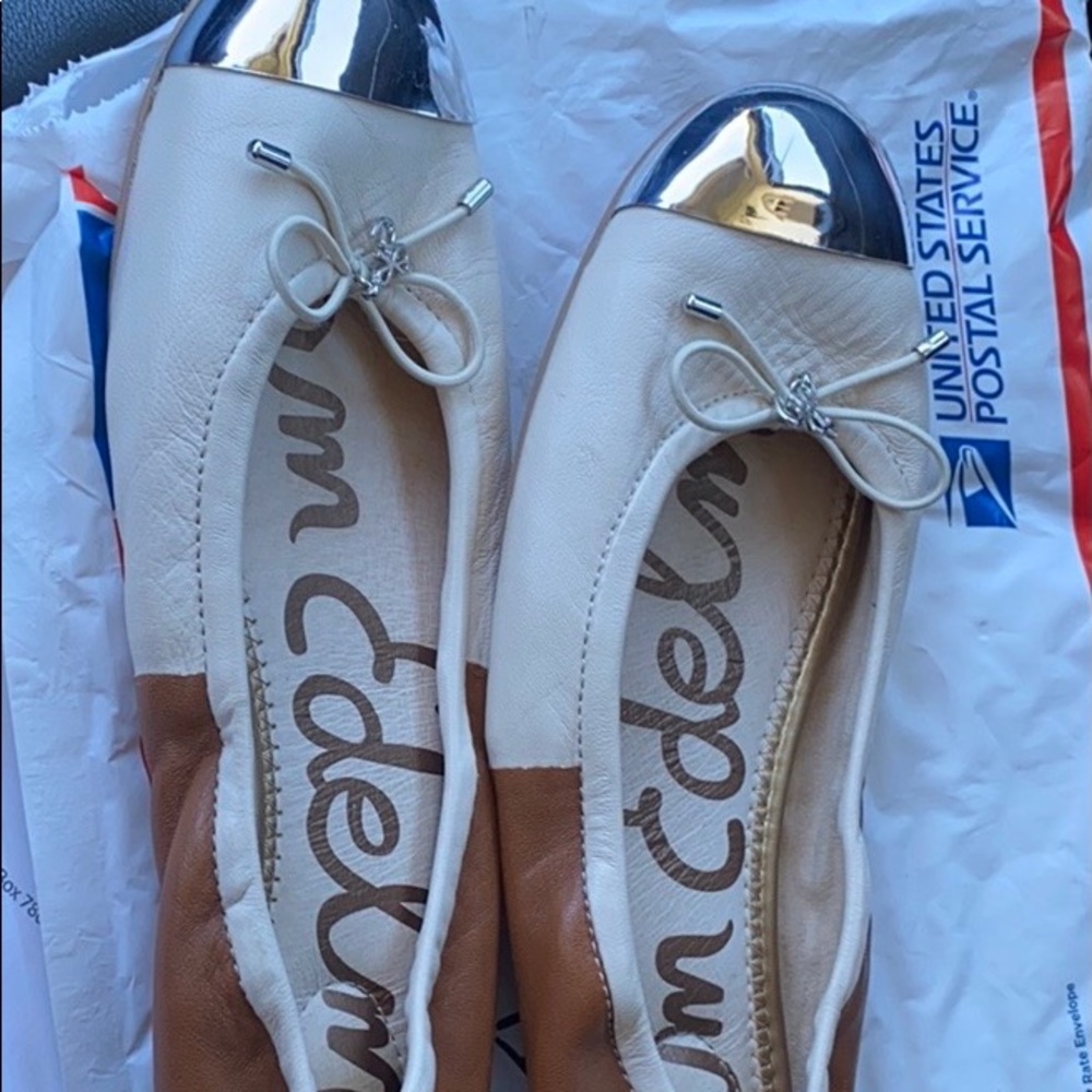 Sam Edelman Silver Toe Tan Ballet Flats 10 inches